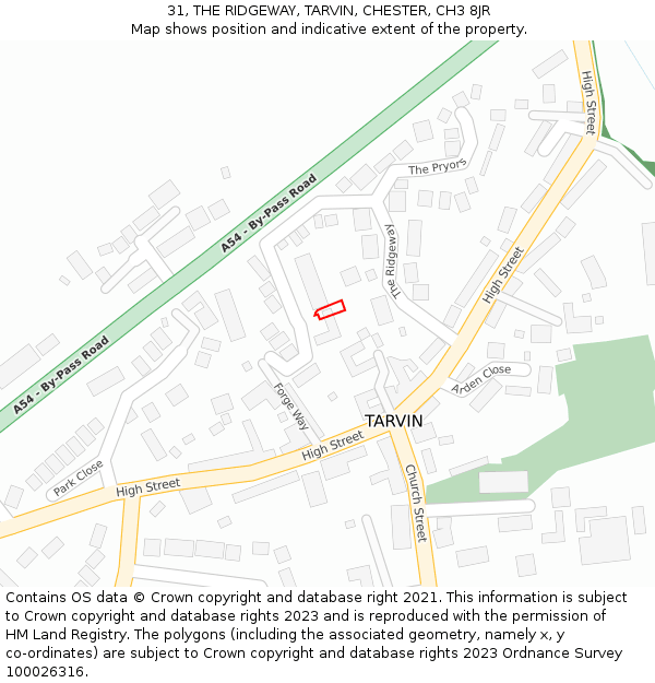 31, THE RIDGEWAY, TARVIN, CHESTER, CH3 8JR: Location map and indicative extent of plot