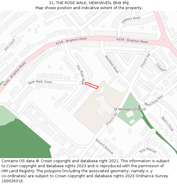31, THE ROSE WALK, NEWHAVEN, BN9 9NJ: Location map and indicative extent of plot