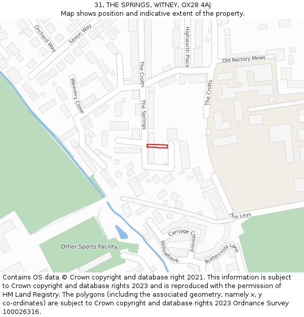 31, THE SPRINGS, WITNEY, OX28 4AJ: Location map and indicative extent of plot