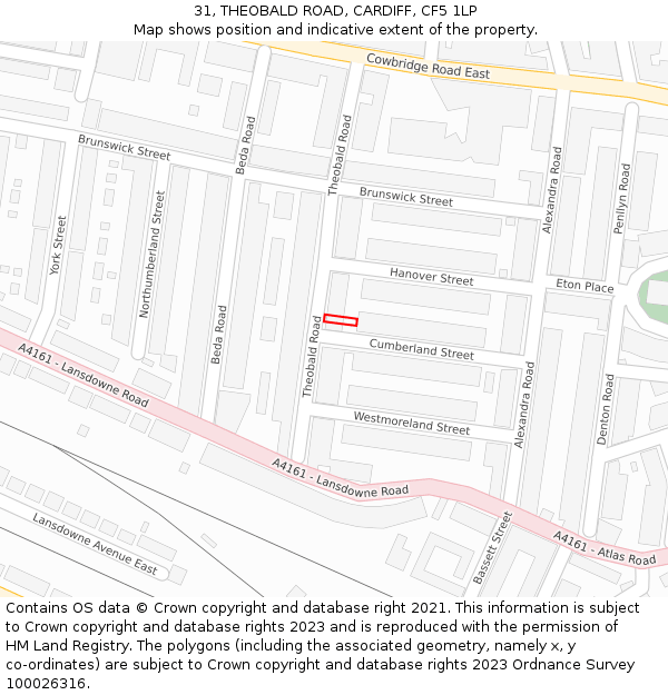 31, THEOBALD ROAD, CARDIFF, CF5 1LP: Location map and indicative extent of plot