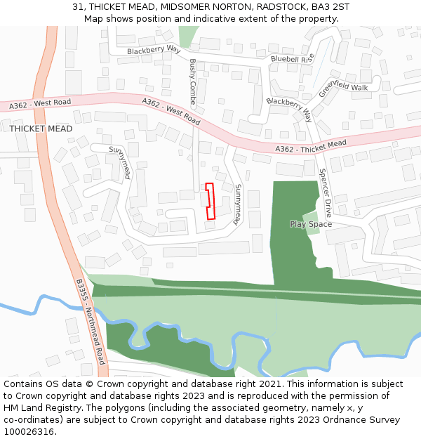 31, THICKET MEAD, MIDSOMER NORTON, RADSTOCK, BA3 2ST: Location map and indicative extent of plot