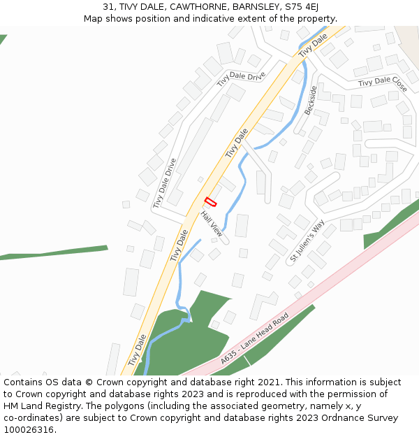 31, TIVY DALE, CAWTHORNE, BARNSLEY, S75 4EJ: Location map and indicative extent of plot