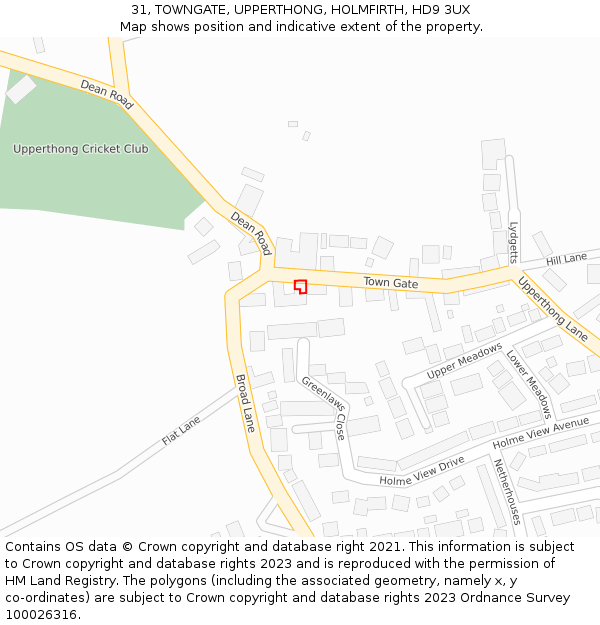 31, TOWNGATE, UPPERTHONG, HOLMFIRTH, HD9 3UX: Location map and indicative extent of plot