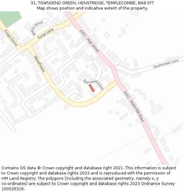 31, TOWNSEND GREEN, HENSTRIDGE, TEMPLECOMBE, BA8 0TT: Location map and indicative extent of plot