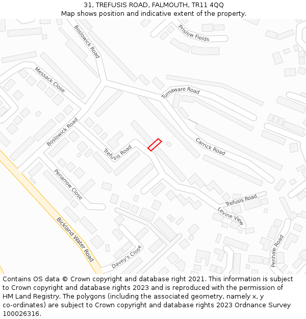 31, TREFUSIS ROAD, FALMOUTH, TR11 4QQ: Location map and indicative extent of plot