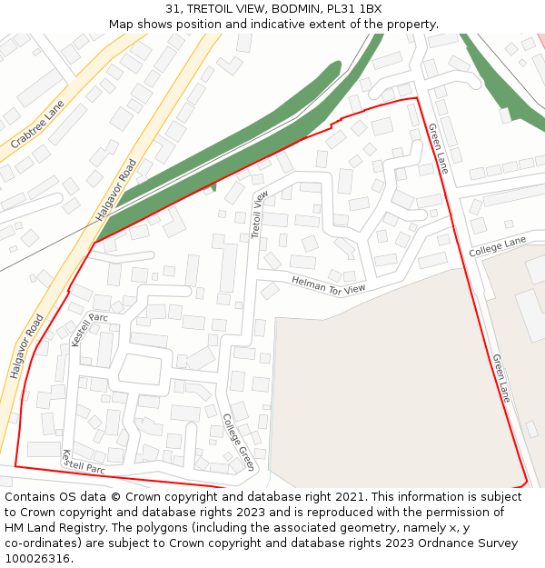 31, TRETOIL VIEW, BODMIN, PL31 1BX: Location map and indicative extent of plot