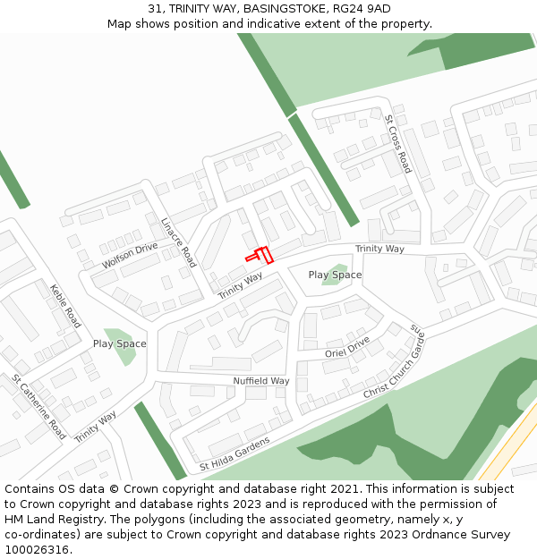 31, TRINITY WAY, BASINGSTOKE, RG24 9AD: Location map and indicative extent of plot