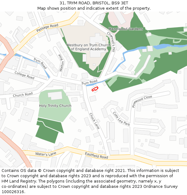 31, TRYM ROAD, BRISTOL, BS9 3ET: Location map and indicative extent of plot