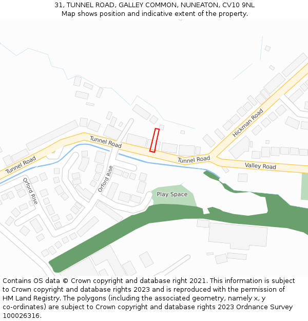 31, TUNNEL ROAD, GALLEY COMMON, NUNEATON, CV10 9NL: Location map and indicative extent of plot