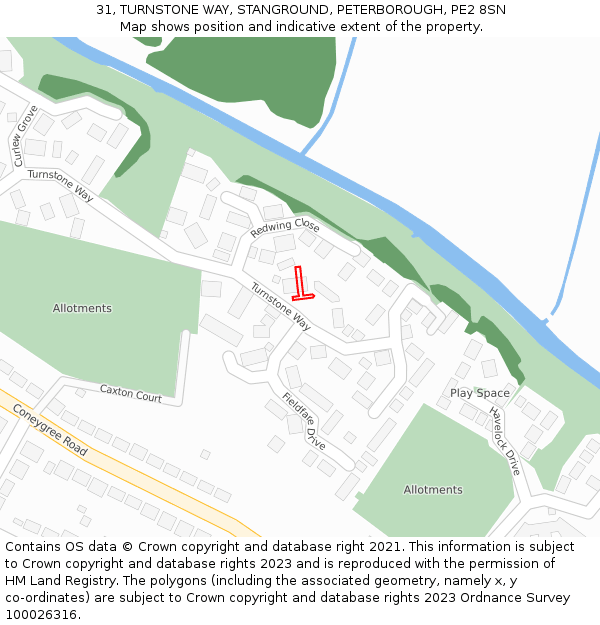 31, TURNSTONE WAY, STANGROUND, PETERBOROUGH, PE2 8SN: Location map and indicative extent of plot