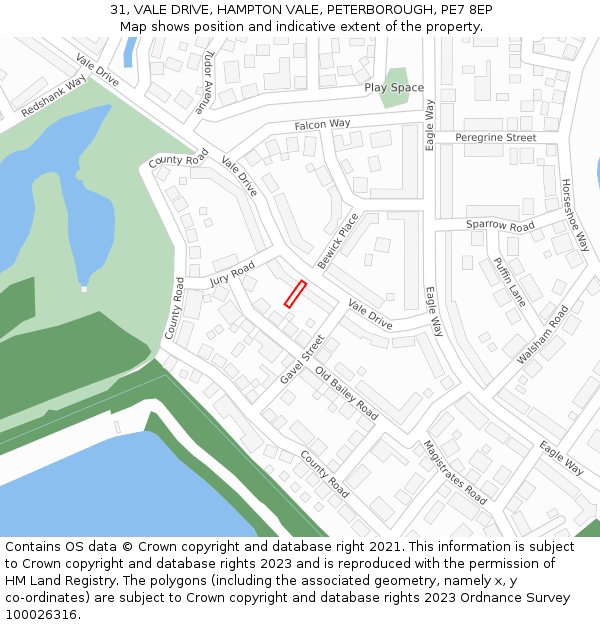 31, VALE DRIVE, HAMPTON VALE, PETERBOROUGH, PE7 8EP: Location map and indicative extent of plot