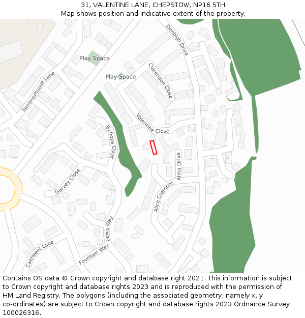 31, VALENTINE LANE, CHEPSTOW, NP16 5TH: Location map and indicative extent of plot