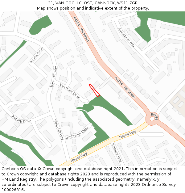 31, VAN GOGH CLOSE, CANNOCK, WS11 7GP: Location map and indicative extent of plot