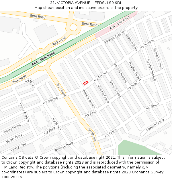31, VICTORIA AVENUE, LEEDS, LS9 9DL: Location map and indicative extent of plot