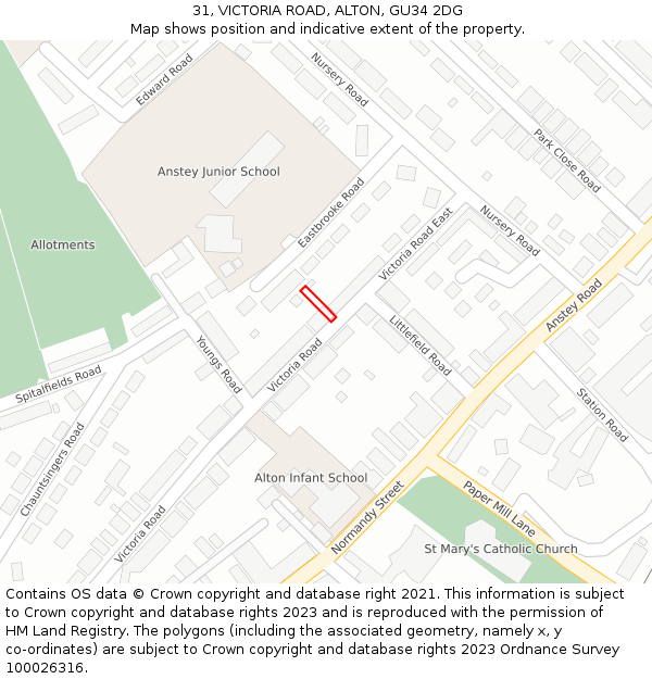 31, VICTORIA ROAD, ALTON, GU34 2DG: Location map and indicative extent of plot