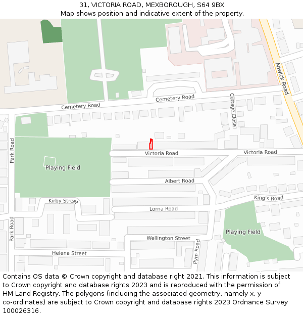 31, VICTORIA ROAD, MEXBOROUGH, S64 9BX: Location map and indicative extent of plot