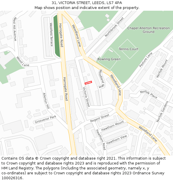 31, VICTORIA STREET, LEEDS, LS7 4PA: Location map and indicative extent of plot