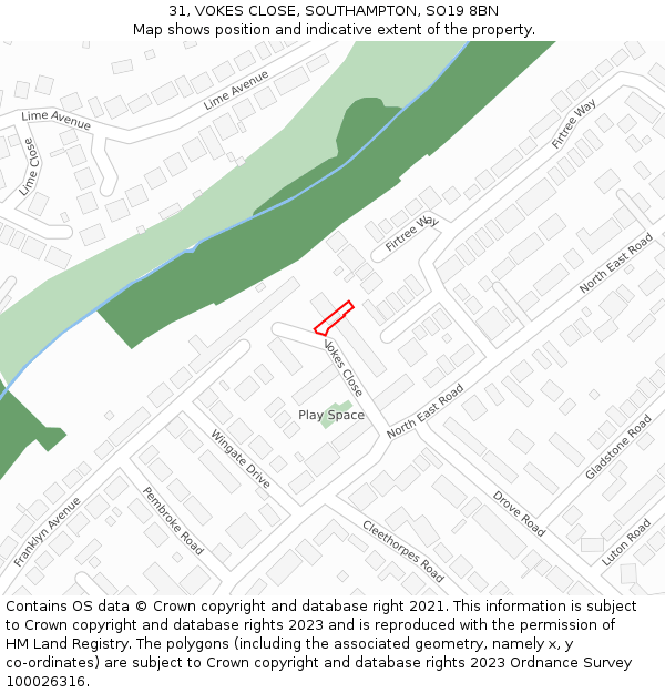31, VOKES CLOSE, SOUTHAMPTON, SO19 8BN: Location map and indicative extent of plot
