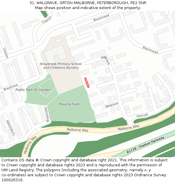 31, WALGRAVE, ORTON MALBORNE, PETERBOROUGH, PE2 5NR: Location map and indicative extent of plot