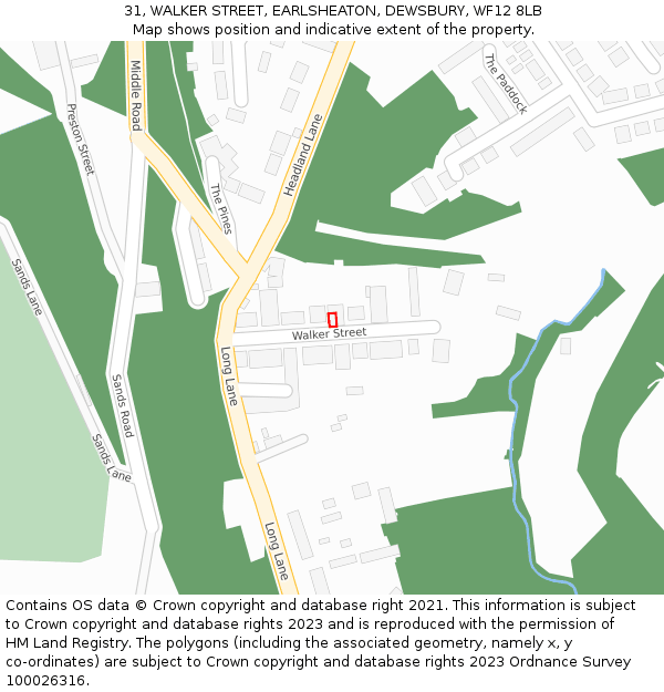31, WALKER STREET, EARLSHEATON, DEWSBURY, WF12 8LB: Location map and indicative extent of plot