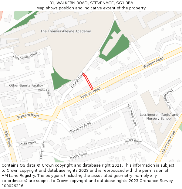 31, WALKERN ROAD, STEVENAGE, SG1 3RA: Location map and indicative extent of plot