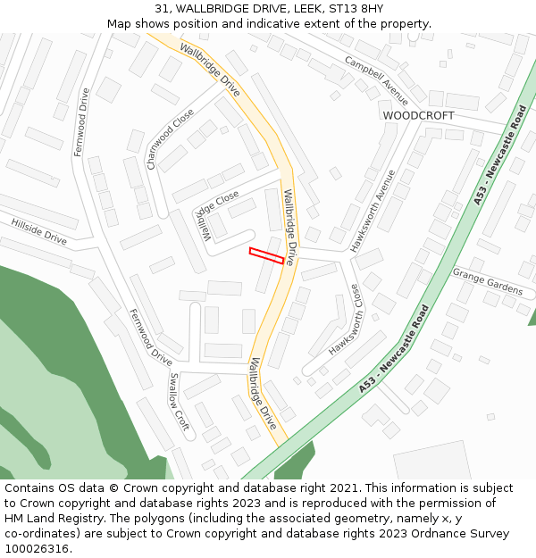 31, WALLBRIDGE DRIVE, LEEK, ST13 8HY: Location map and indicative extent of plot