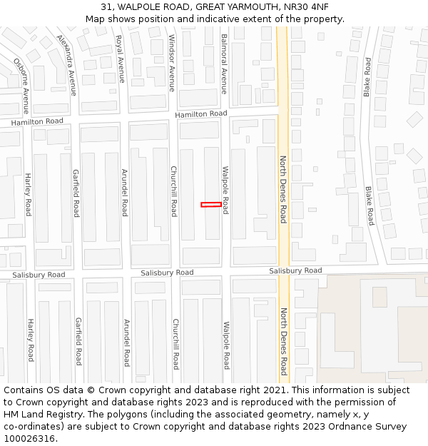 31, WALPOLE ROAD, GREAT YARMOUTH, NR30 4NF: Location map and indicative extent of plot