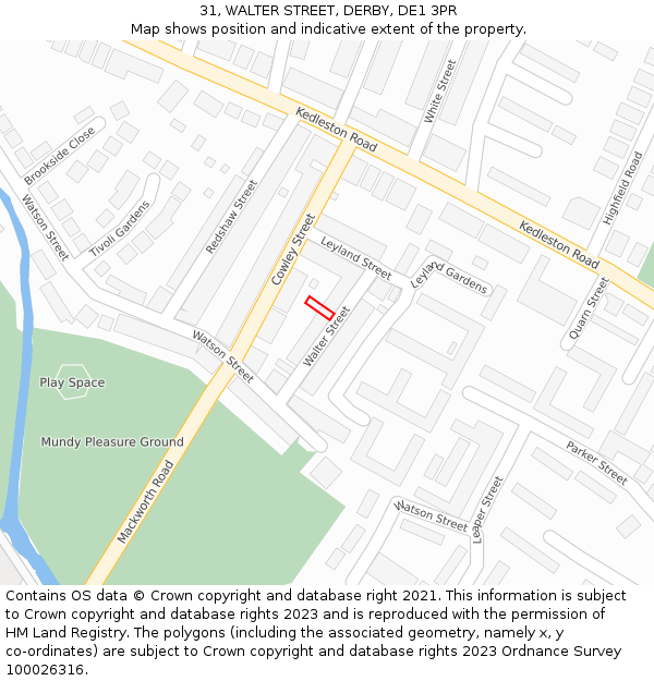 31, WALTER STREET, DERBY, DE1 3PR: Location map and indicative extent of plot