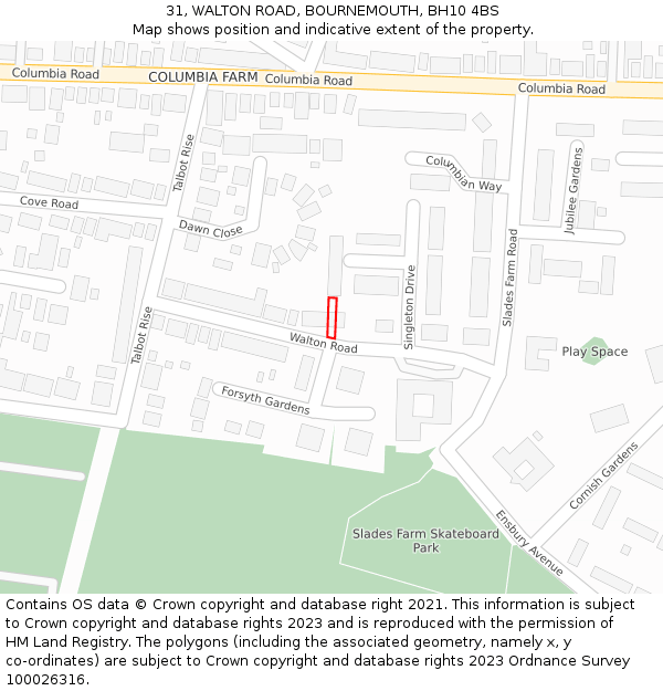 31, WALTON ROAD, BOURNEMOUTH, BH10 4BS: Location map and indicative extent of plot