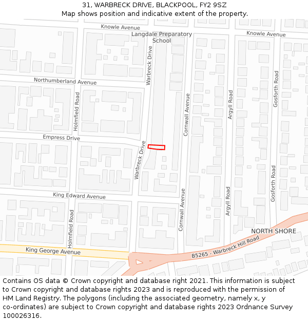31, WARBRECK DRIVE, BLACKPOOL, FY2 9SZ: Location map and indicative extent of plot
