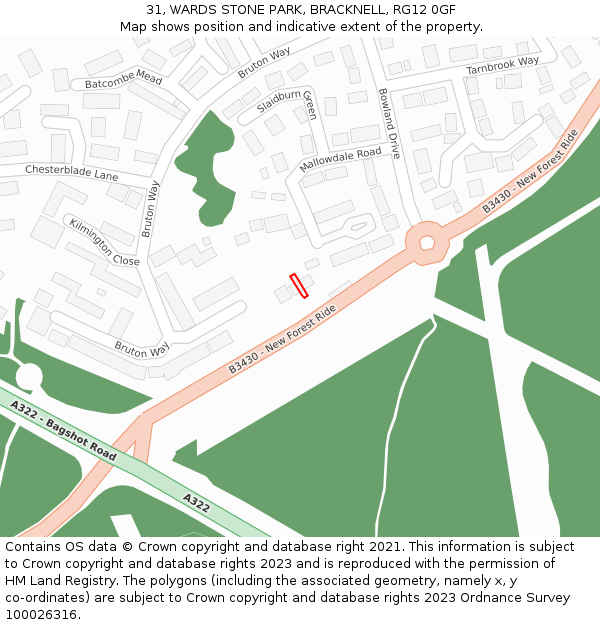 31, WARDS STONE PARK, BRACKNELL, RG12 0GF: Location map and indicative extent of plot