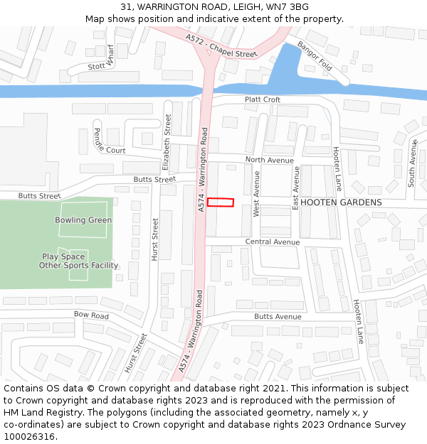31, WARRINGTON ROAD, LEIGH, WN7 3BG: Location map and indicative extent of plot