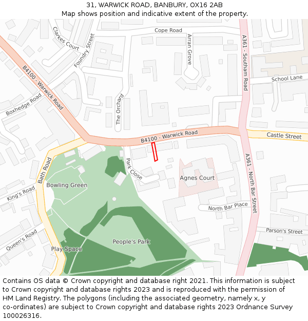 31, WARWICK ROAD, BANBURY, OX16 2AB: Location map and indicative extent of plot