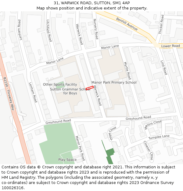 31, WARWICK ROAD, SUTTON, SM1 4AP: Location map and indicative extent of plot