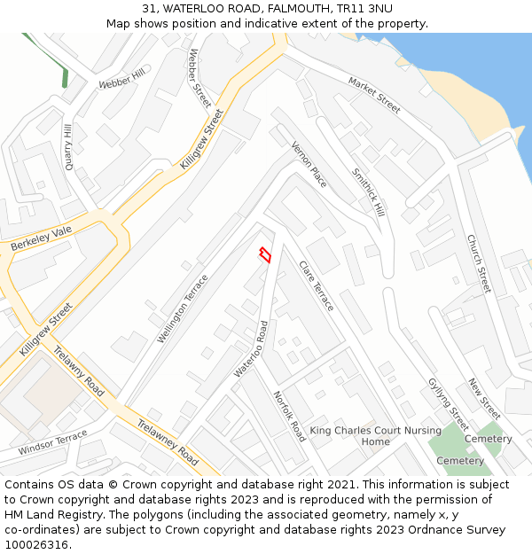 31, WATERLOO ROAD, FALMOUTH, TR11 3NU: Location map and indicative extent of plot