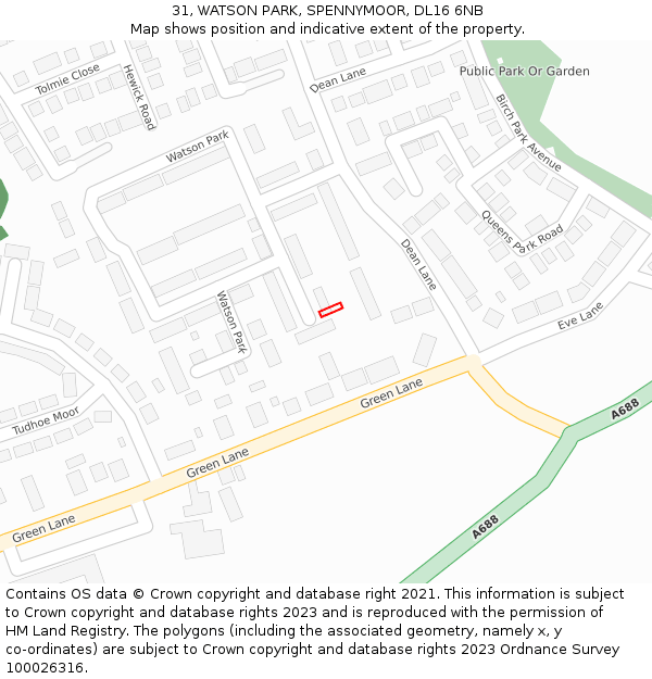 31, WATSON PARK, SPENNYMOOR, DL16 6NB: Location map and indicative extent of plot