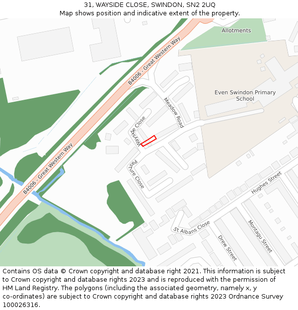 31, WAYSIDE CLOSE, SWINDON, SN2 2UQ: Location map and indicative extent of plot