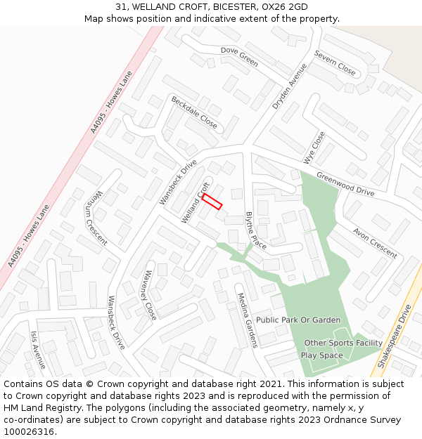 31, WELLAND CROFT, BICESTER, OX26 2GD: Location map and indicative extent of plot