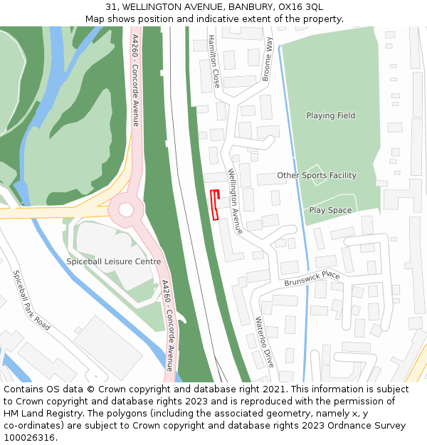 31, WELLINGTON AVENUE, BANBURY, OX16 3QL: Location map and indicative extent of plot