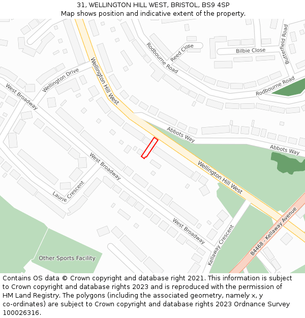 31, WELLINGTON HILL WEST, BRISTOL, BS9 4SP: Location map and indicative extent of plot