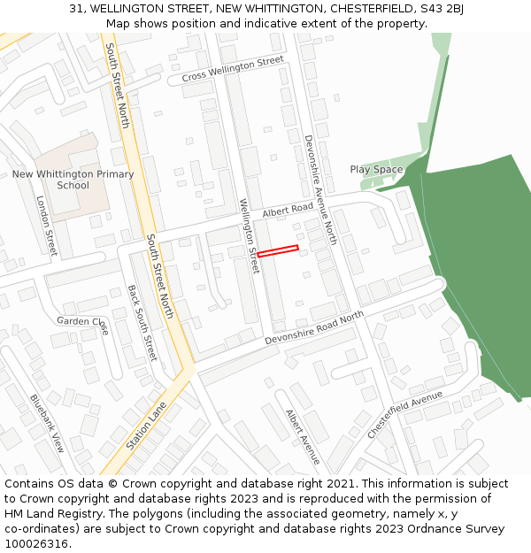 31, WELLINGTON STREET, NEW WHITTINGTON, CHESTERFIELD, S43 2BJ: Location map and indicative extent of plot