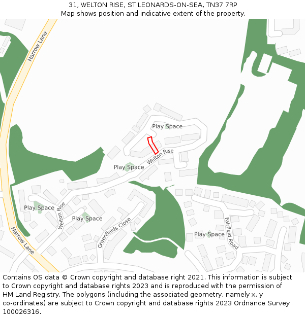 31, WELTON RISE, ST LEONARDS-ON-SEA, TN37 7RP: Location map and indicative extent of plot