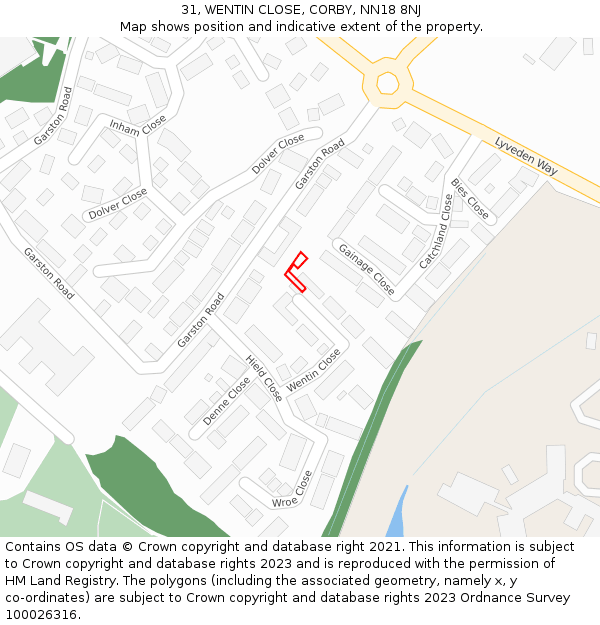 31, WENTIN CLOSE, CORBY, NN18 8NJ: Location map and indicative extent of plot