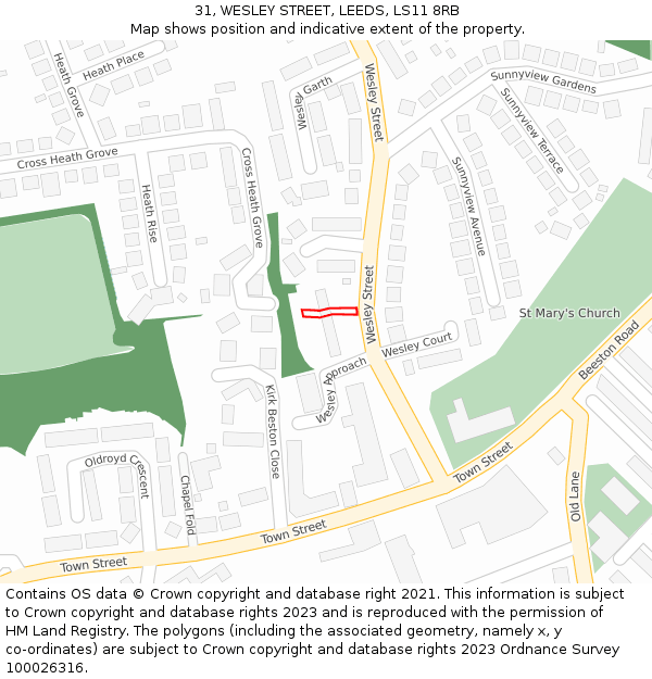 31, WESLEY STREET, LEEDS, LS11 8RB: Location map and indicative extent of plot