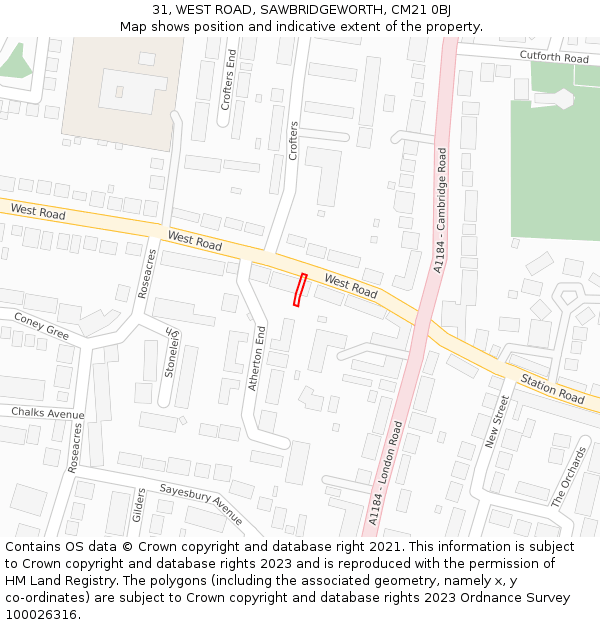 31, WEST ROAD, SAWBRIDGEWORTH, CM21 0BJ: Location map and indicative extent of plot