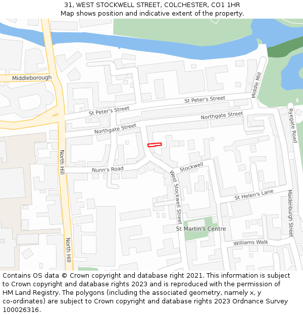31, WEST STOCKWELL STREET, COLCHESTER, CO1 1HR: Location map and indicative extent of plot