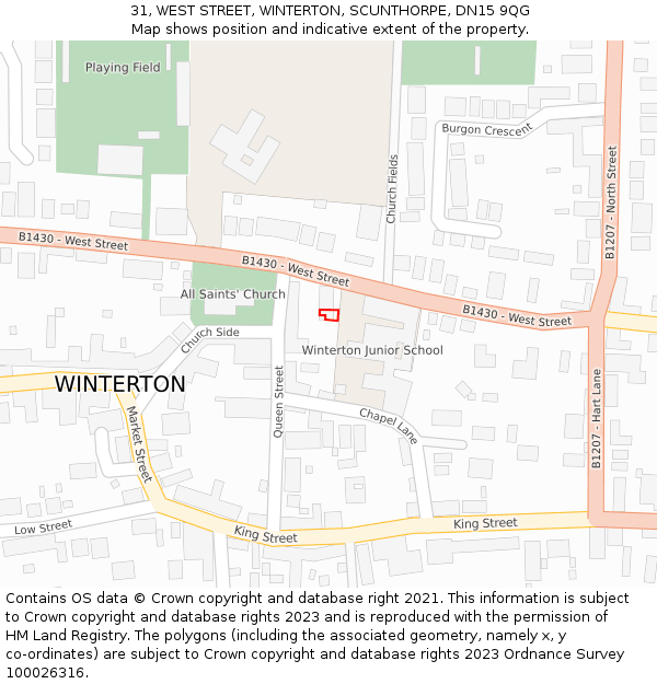 31, WEST STREET, WINTERTON, SCUNTHORPE, DN15 9QG: Location map and indicative extent of plot