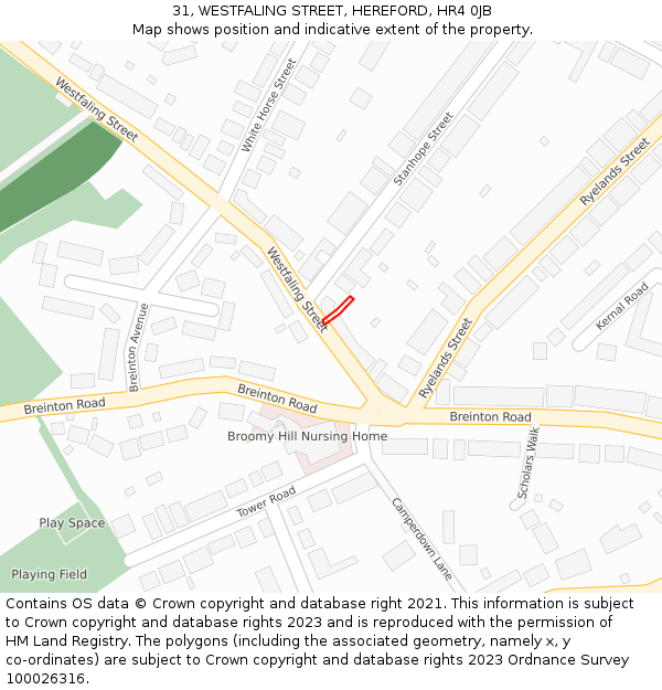 31, WESTFALING STREET, HEREFORD, HR4 0JB: Location map and indicative extent of plot