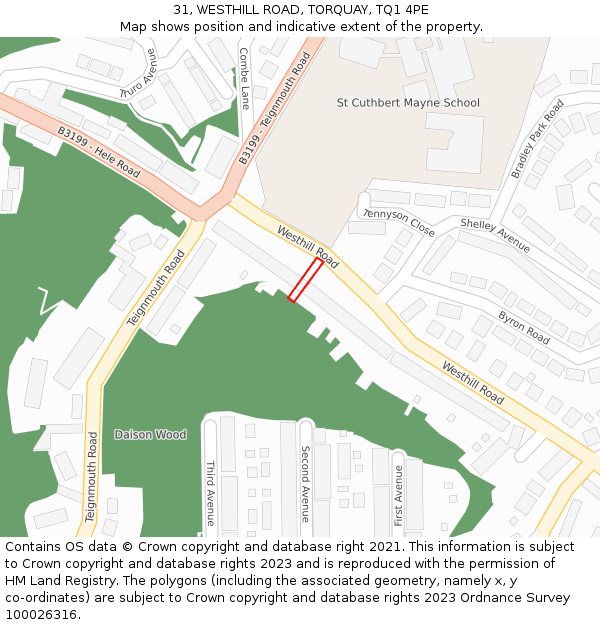 31, WESTHILL ROAD, TORQUAY, TQ1 4PE: Location map and indicative extent of plot