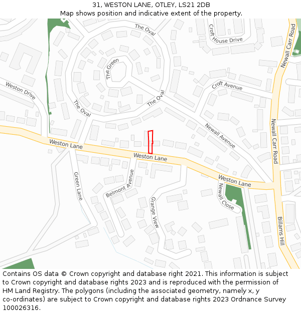 31, WESTON LANE, OTLEY, LS21 2DB: Location map and indicative extent of plot